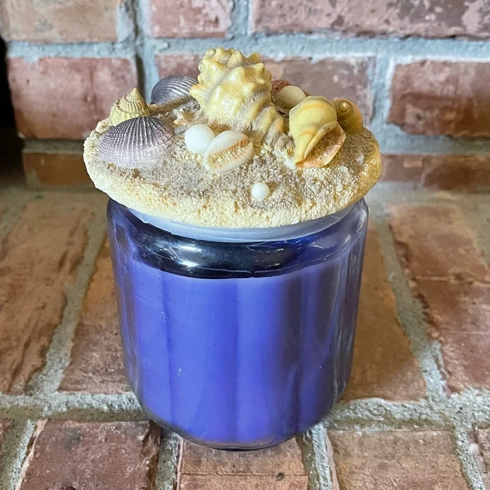 Enchanted Island Blue Candle with Beach Themed Resin Lid